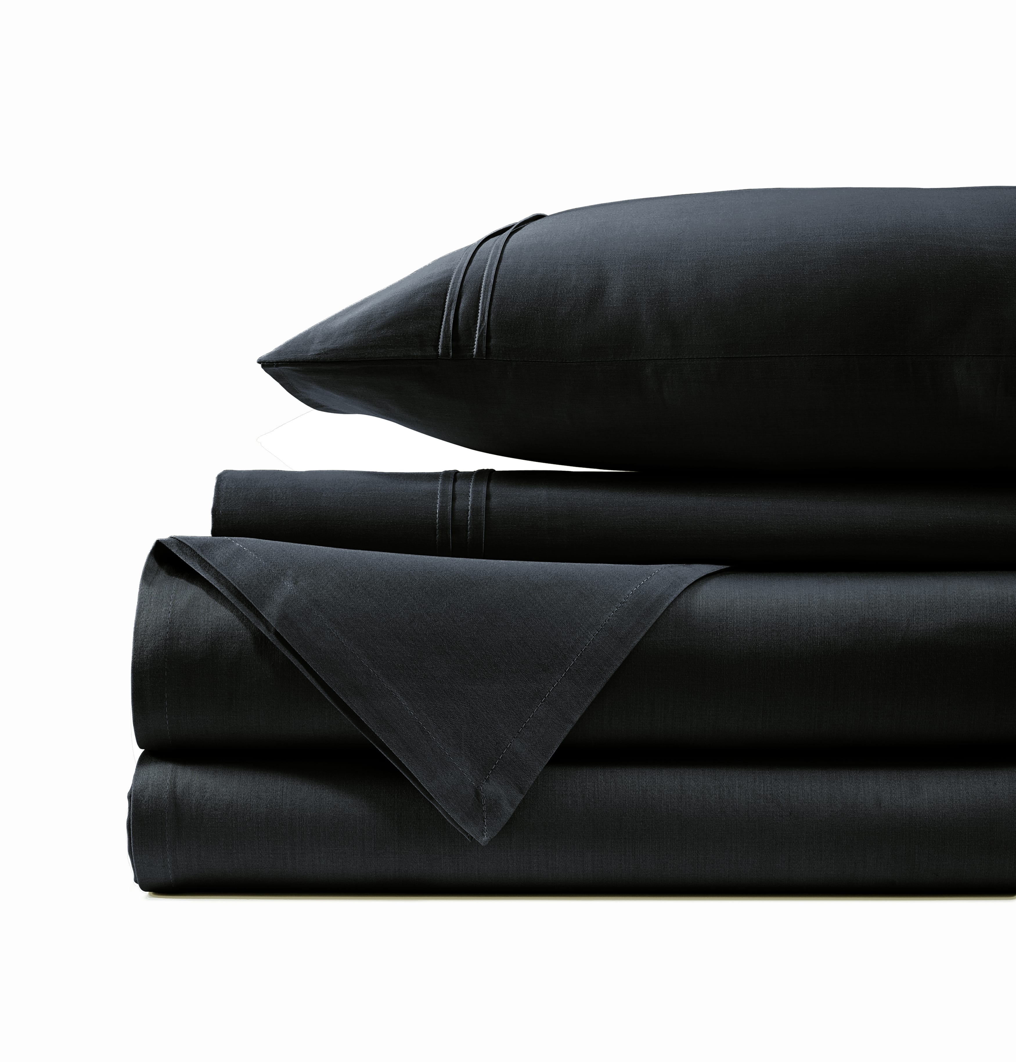 Soft Cotton Plain 400 TC Satin Fitted Bedsheet In Black At Best Prices