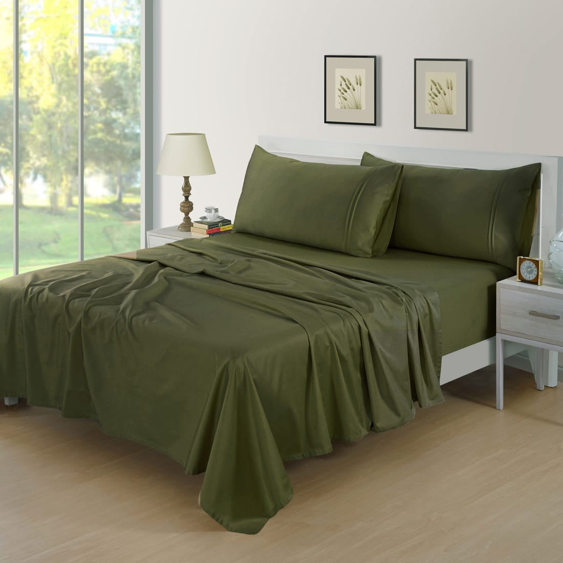 Soft Cotton Plain 400 TC King Size Satin Flat Bedsheet In Bottle Green At Best Prices 