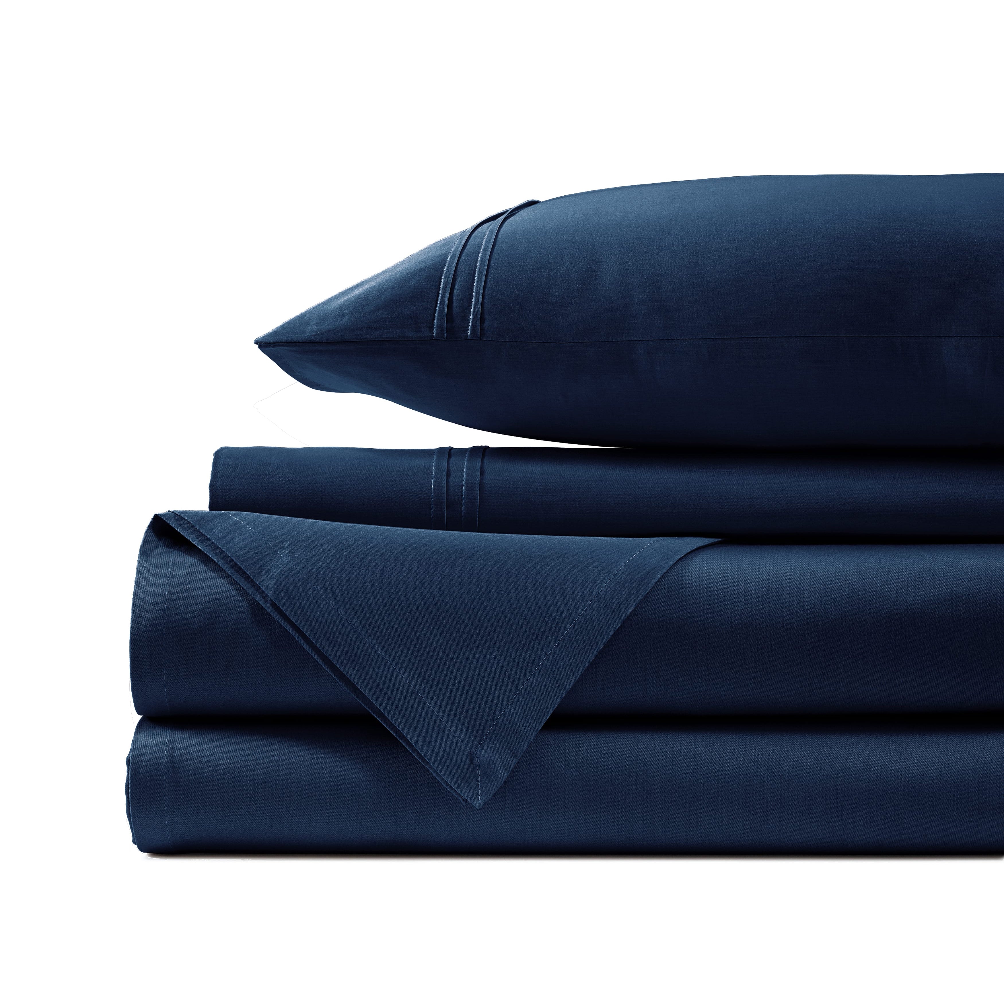 Soft Cotton Plain 400 TC Satin Fitted Bedsheet In Navy Blue At Best Prices