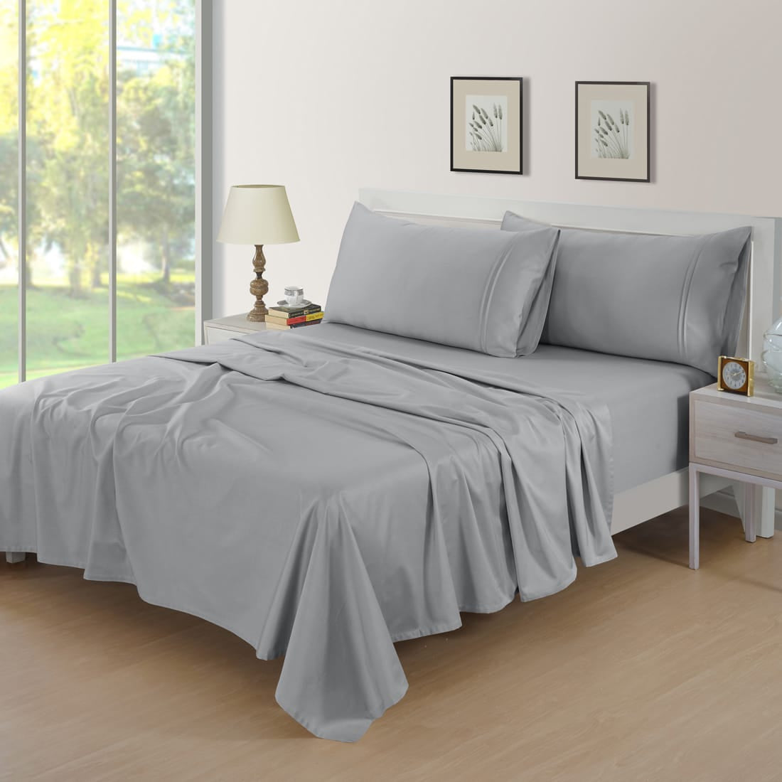 Soft Cotton Plain 400 TC King Size Satin Flat Bedsheet In Silver At Best Prices 