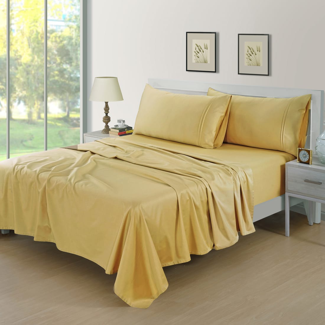 Soft Cotton Plain 400 TC king Size Satin Flat Bedsheet In Gold At Best Prices