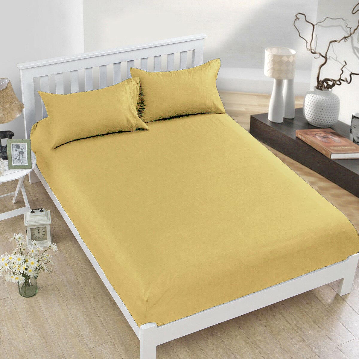 Soft Cotton Plain 400 TC king Size Satin Flat Bedsheet In Gold At Best Prices