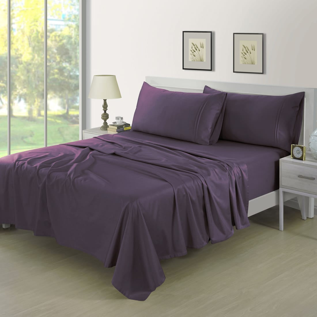Plain 400 TC Cotton Satin Flat Bedsheet - Purple