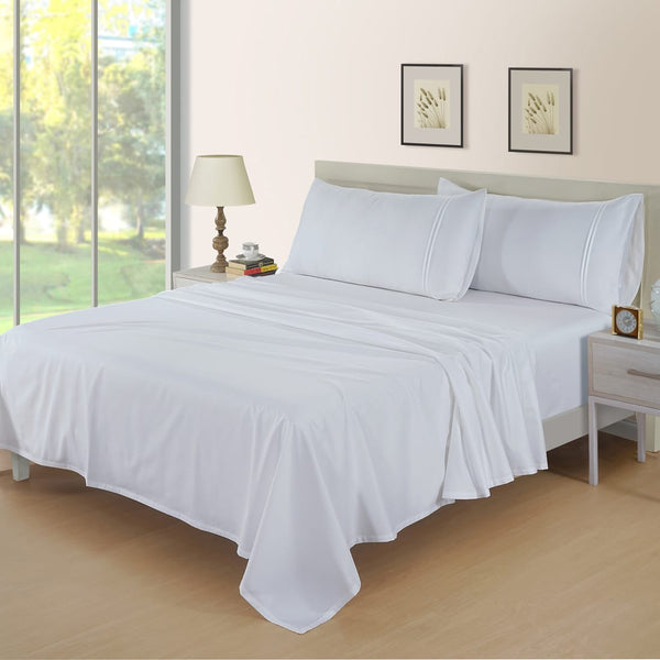Soft Cotton Plain 400 TC King Size Satin Flat Bedsheet In White At Best Prices 