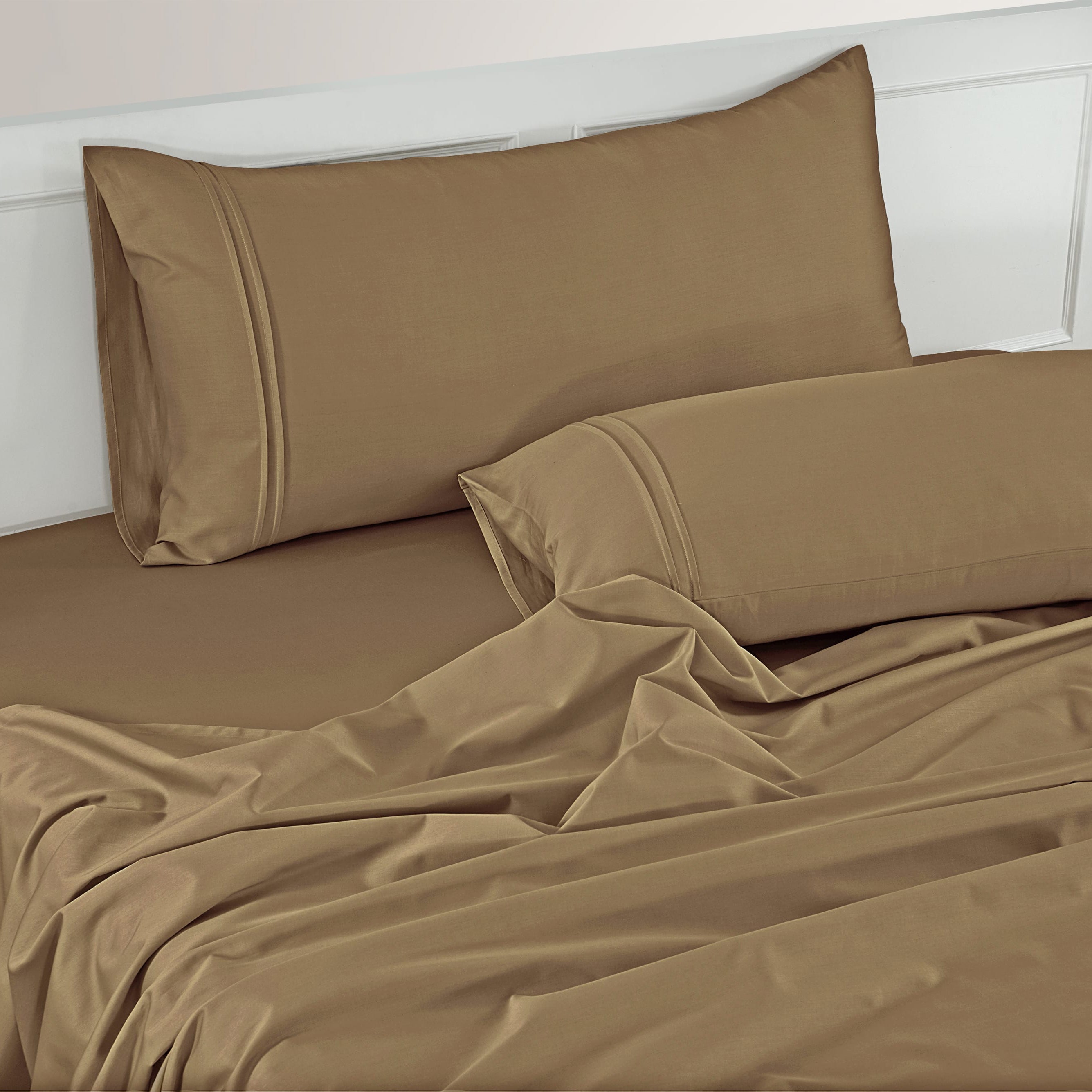 Soft Plain 400 TC Cotton Satin Fitted Bedsheet in Camel Brown At Best Prices