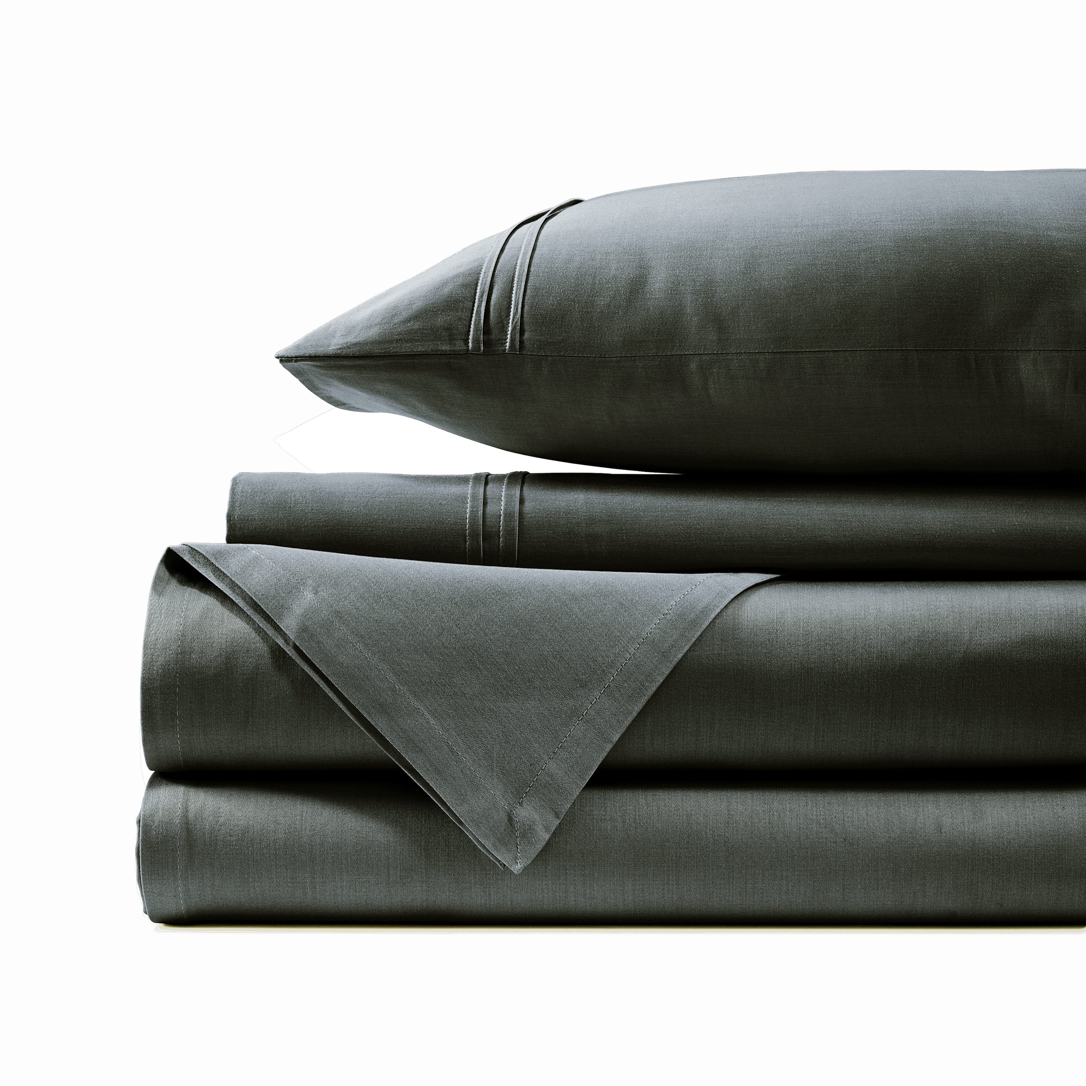 Soft Cotton Plain 400 TC Satin Fitted Bedsheet In Steel Grey At Best Prices