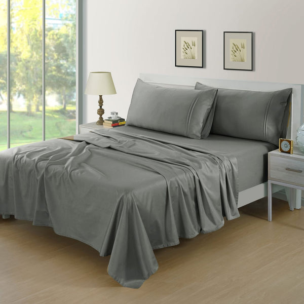 Soft Cotton Plain 400 TC Satin King Size Bedsheet In Steel Grey At Best Prices