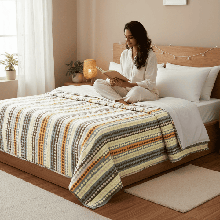 Elegant Microfibre Dohar for Festive Gifting | Wavy Stripe Brown