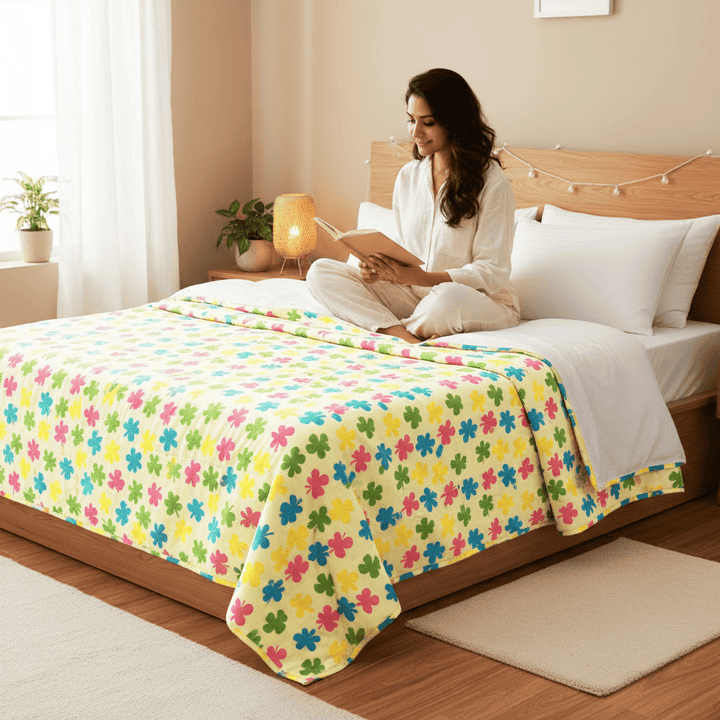 Elegant Microfibre Dohar | Rainbow Clovers Multicolor