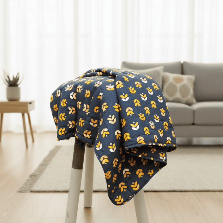 Elegant Microfibre Dohar Geometric Petals Blue