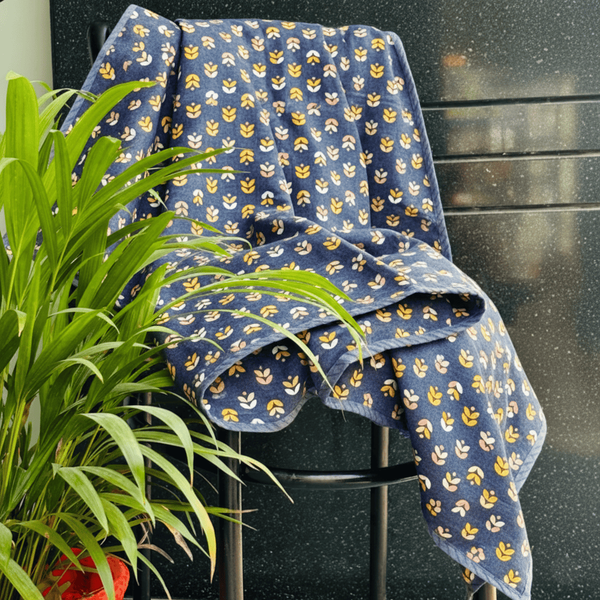 Elegant Microfibre Dohar Geometric Petals Blue 