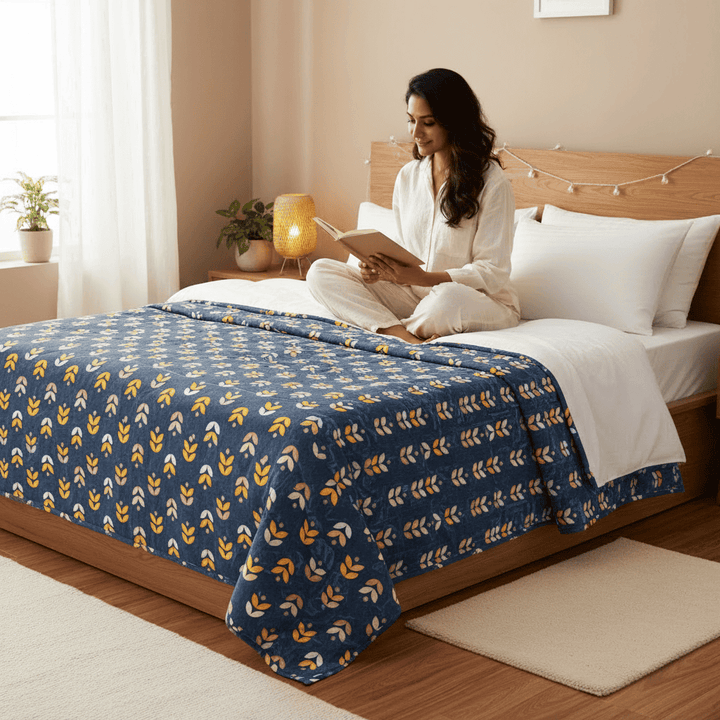 Elegant Microfibre Dohar Geometric Petals Blue