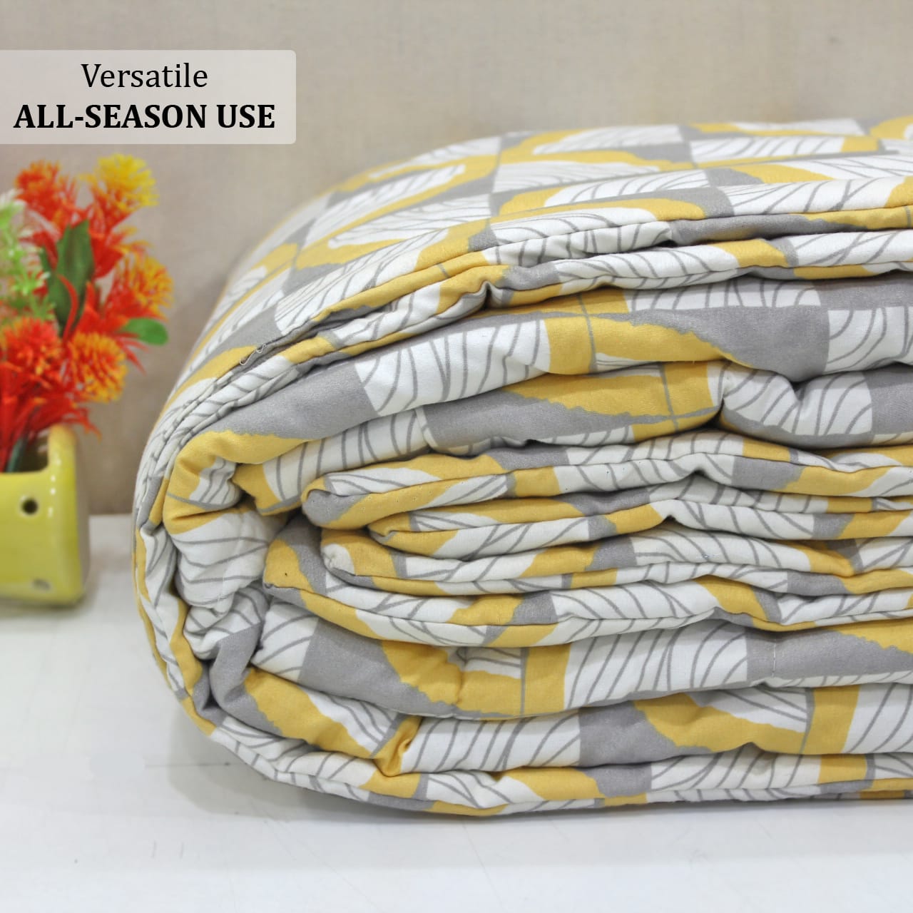 Microfiber 150 GSM All Season Comforter/Quilt - Yellow