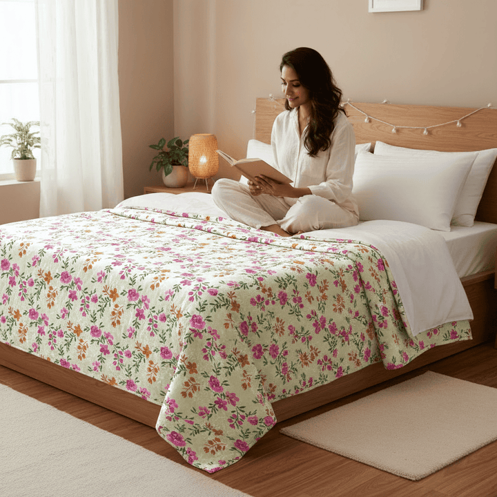 Elegant Microfibre Dohar | Floral Vine Magenta