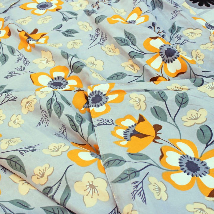Elegant Microfibre Dohar | Floral Botanical Grey