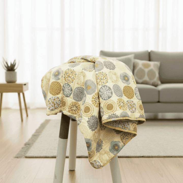 Elegant Microfibre Dohar | Floral Medallion Yellow 