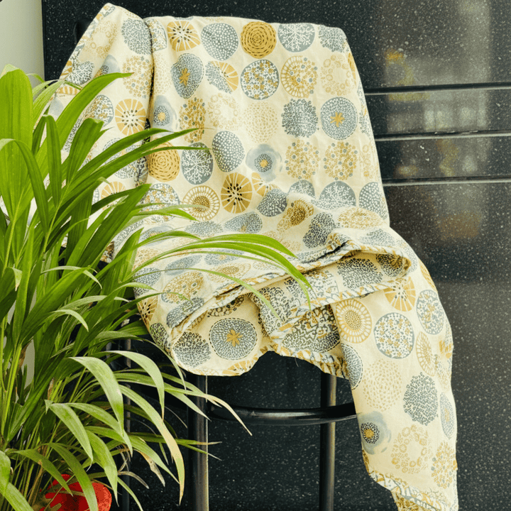 Elegant Microfibre Dohar | Floral Medallion Yellow