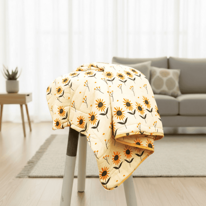 Elegant Microfibre Dohar for Festive Gifting | Sunflower Motif Yellow