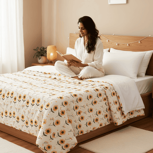 Elegant Microfibre Dohar for Festive Gifting | Sunflower Motif Yellow