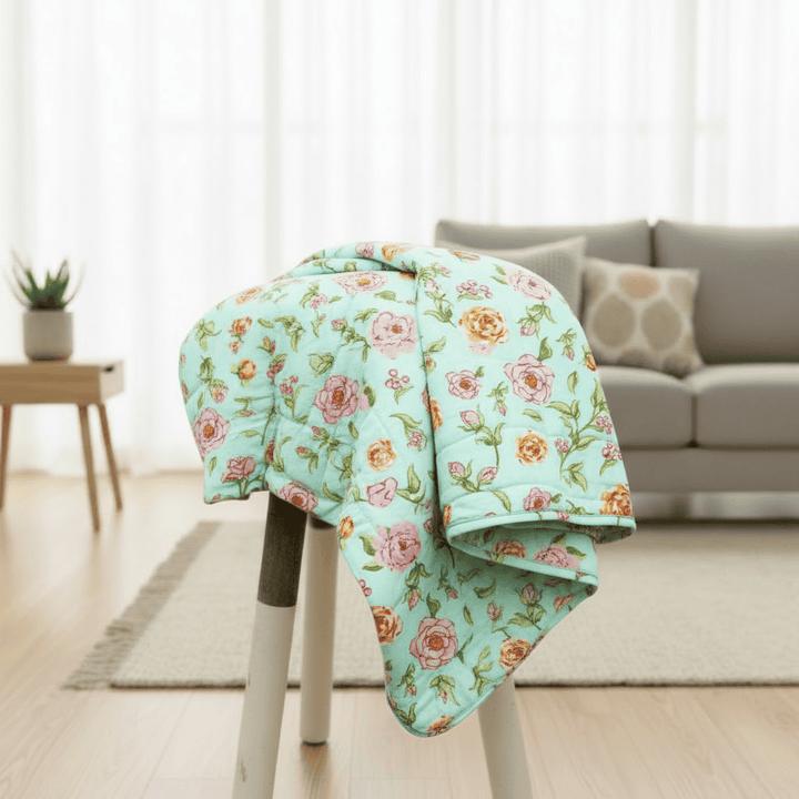 Elegant Microfibre Dohar for Festive Gifting | Rose Floral Aqua