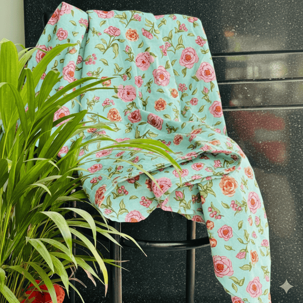 Elegant Microfibre Dohar for Festive Gifting | Rose Floral Aqua