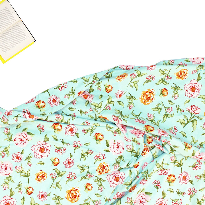 Elegant Microfibre Dohar for Festive Gifting | Rose Floral Aqua