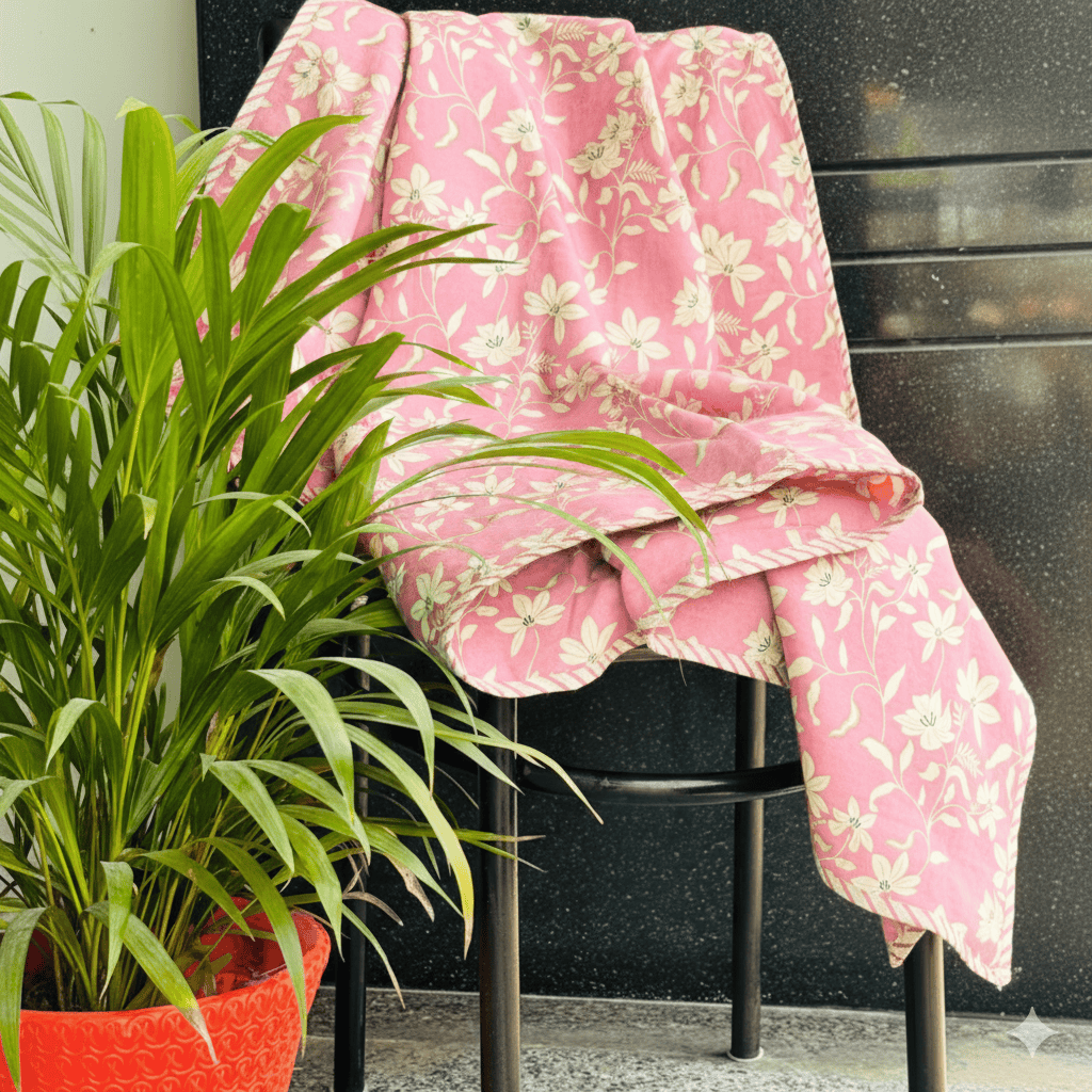 Floral pink cotton dohar  