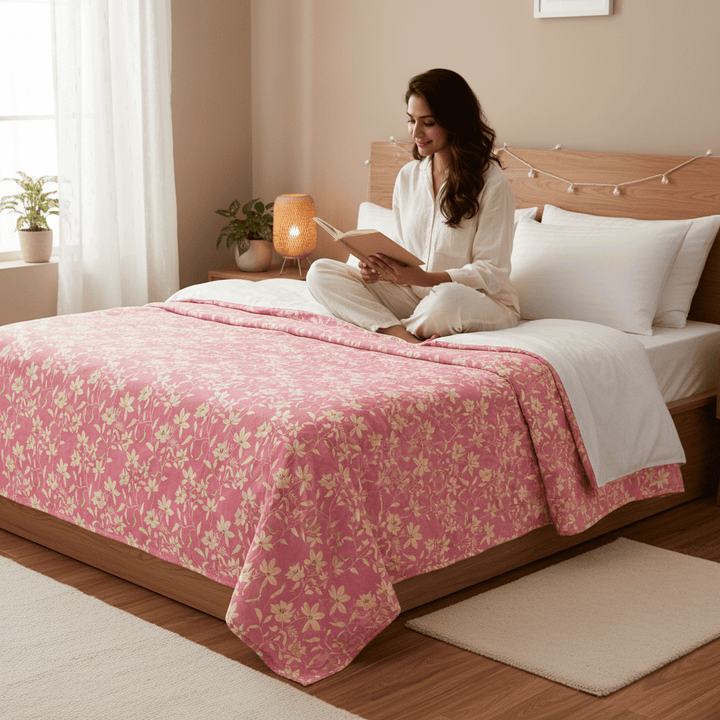 Floral pink cotton dohar  