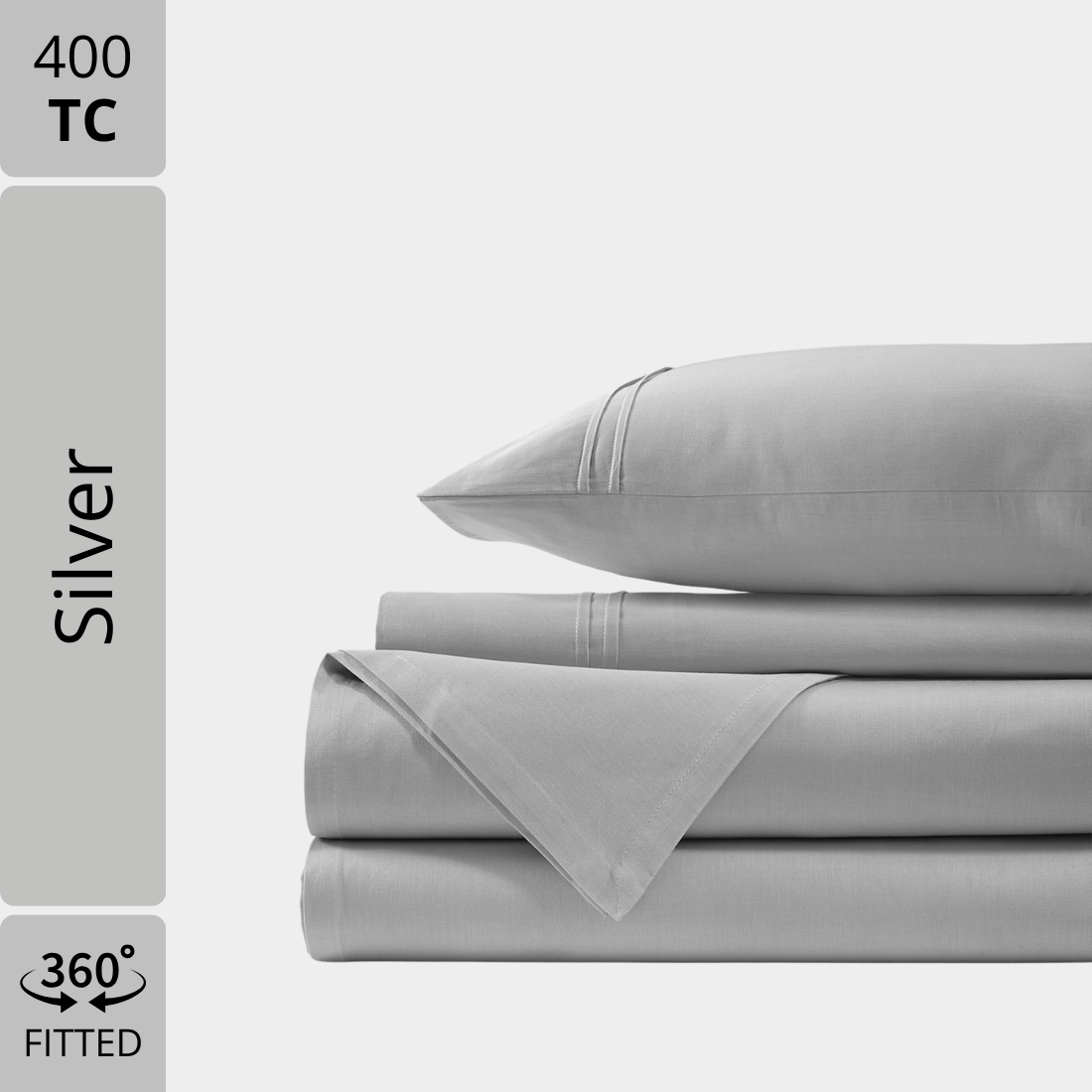 Plain Cotton Satin 400 TC Bedsheet with Pillow Covers - Silver
