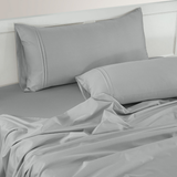 Plain 400 TC Cotton Satin Flat Bedsheet with Pillow Covers - Silver