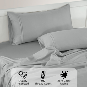 Plain Cotton Satin 400 TC Bedsheet with Pillow Covers - Silver