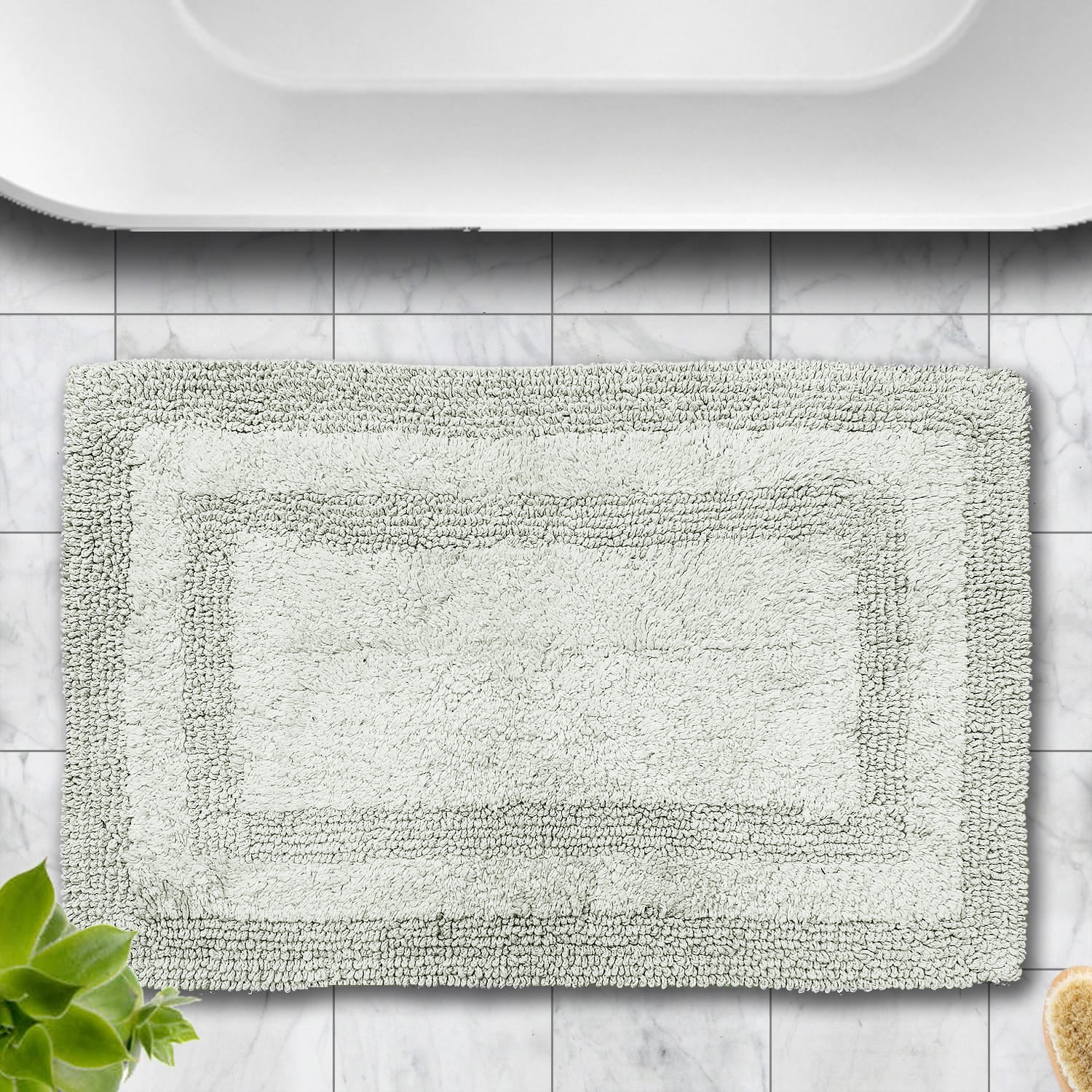 AURAVE Luxury Reversible Cotton Bathmat, Silver