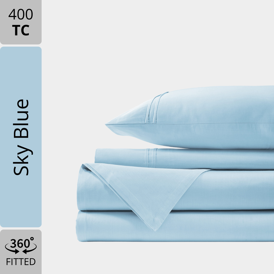 Plain Cotton Satin 400 TC Bedsheet with Pillow Covers - Sky