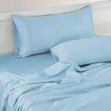 Plain 400 TC Cotton Satin Flat Bedsheet with Pillow Covers - Sky