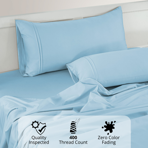 Plain Cotton Satin 400 TC Bedsheet with Pillow Covers - Sky