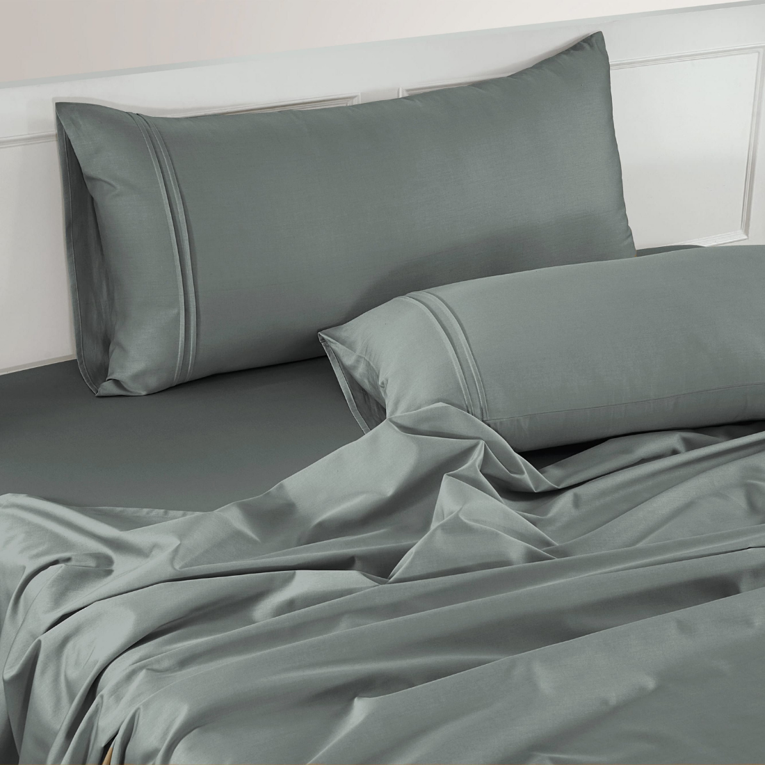 Plain 400 TC Cotton Satin Bedsheet with Pillow Covers - Steel Grey