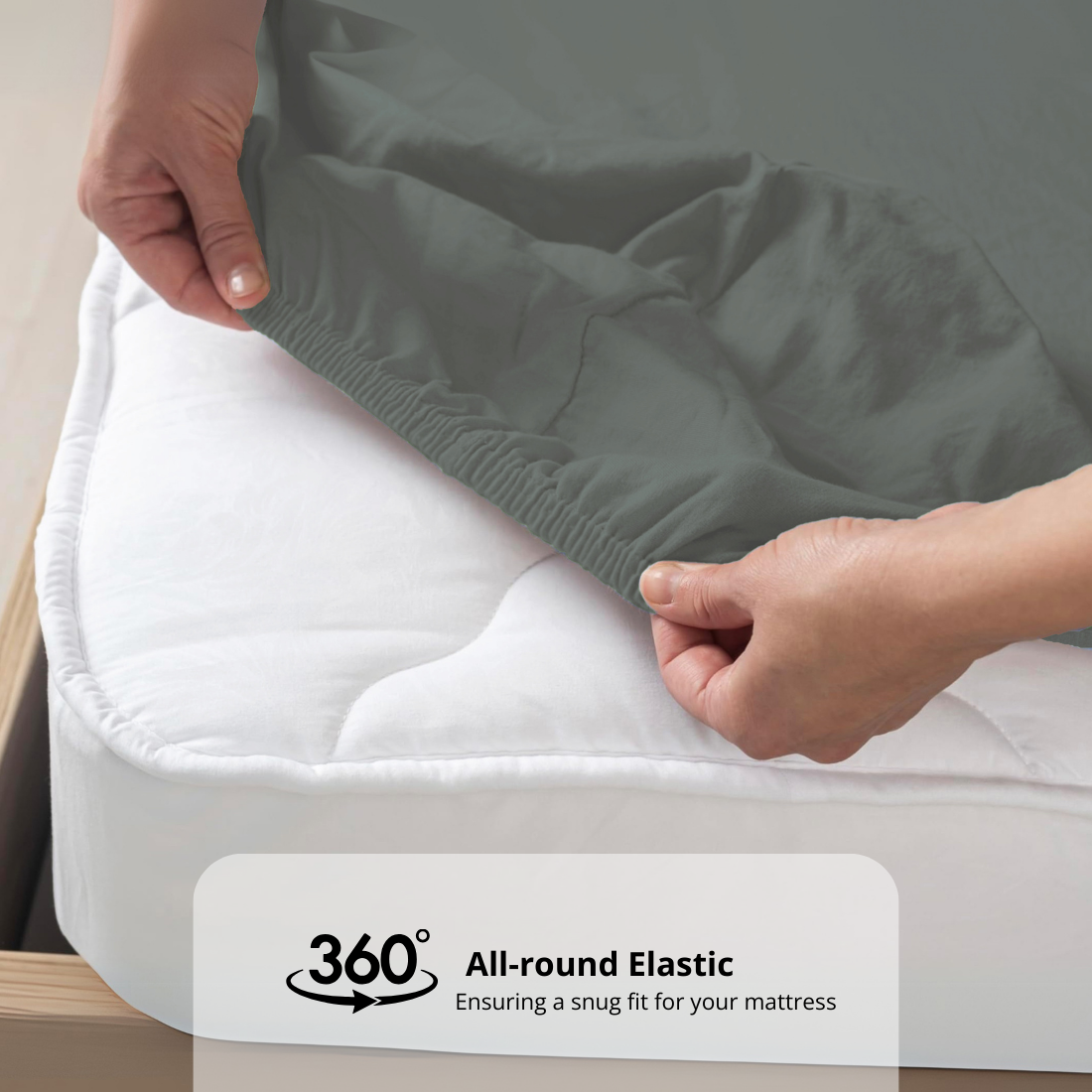 Plain Cotton Satin 400 TC Fitted Bedsheet All Round Elastic