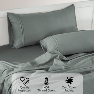 Plain Cotton Satin 400 TC Fitted Bedsheet with Pillow Covers - Steel Grey