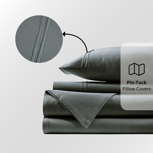 Plain Cotton Satin 400 TC Fitted Bedsheet with Pillow Covers - Steel Grey