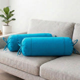 Plain Cotton 2 Pcs Bolster Cover Set - Blue