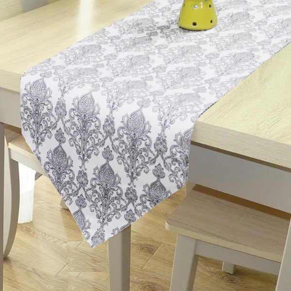 Cotton 300 TC Motif Table Runner for 6 Seater Table - Grey