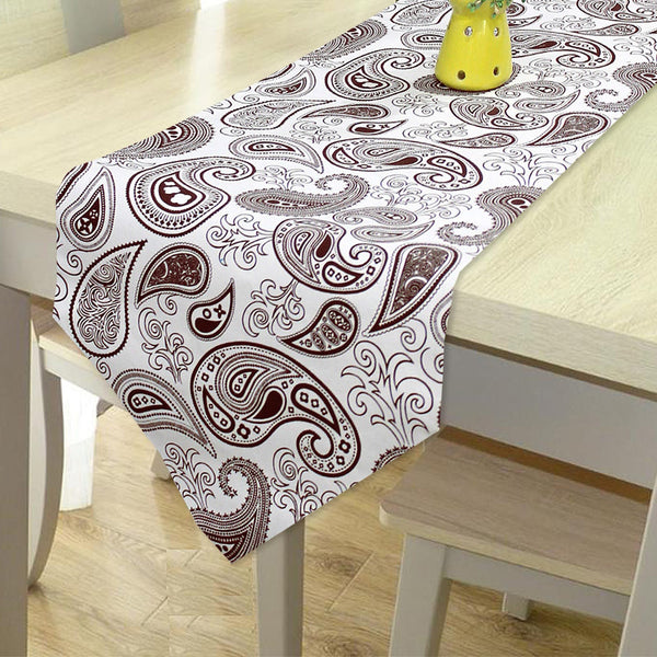 Cotton 144 TC Paisley Table Runner for 6 Seater Table - Brown
