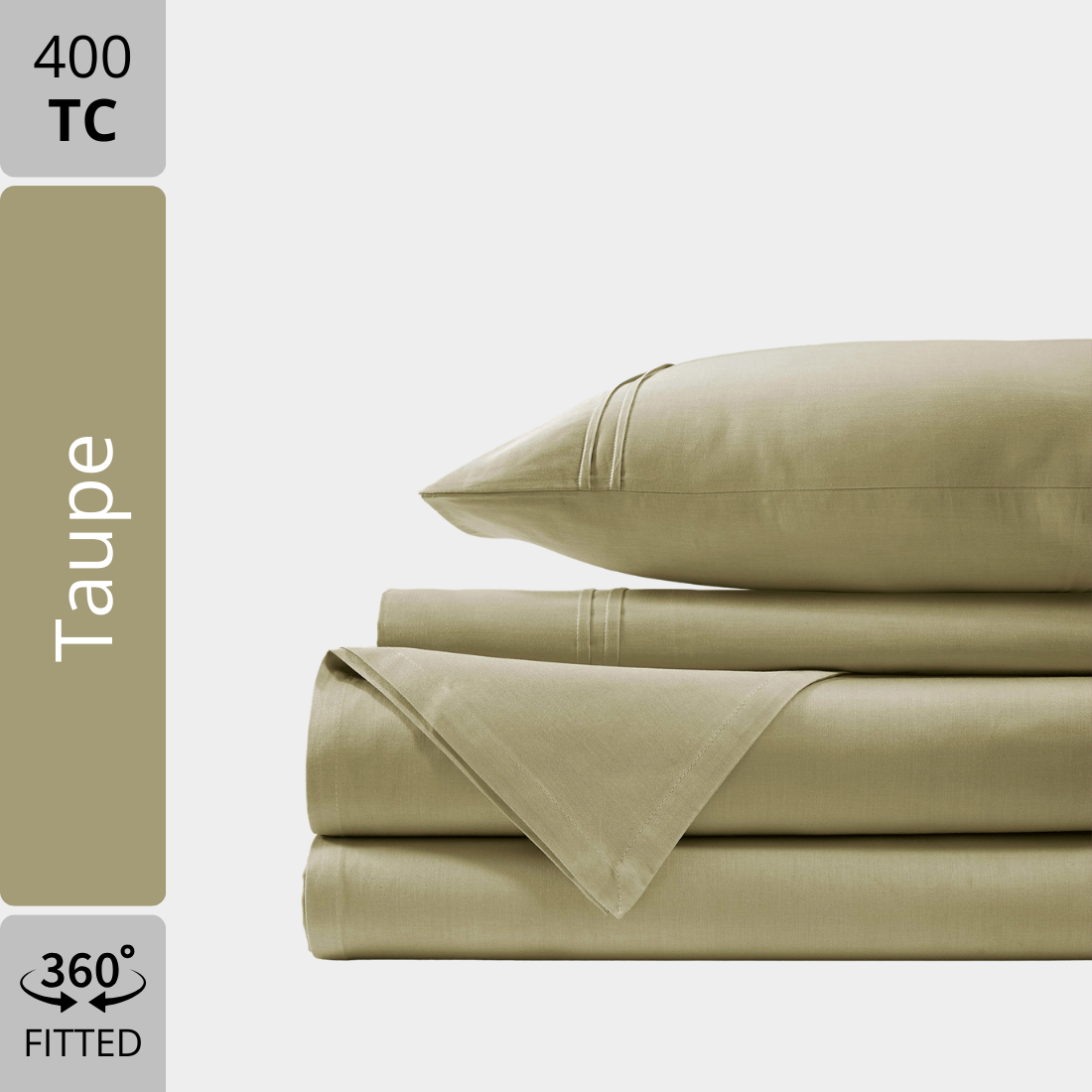 Plain Cotton Satin 400 TC Bedsheet with Pillow Covers - Taupe