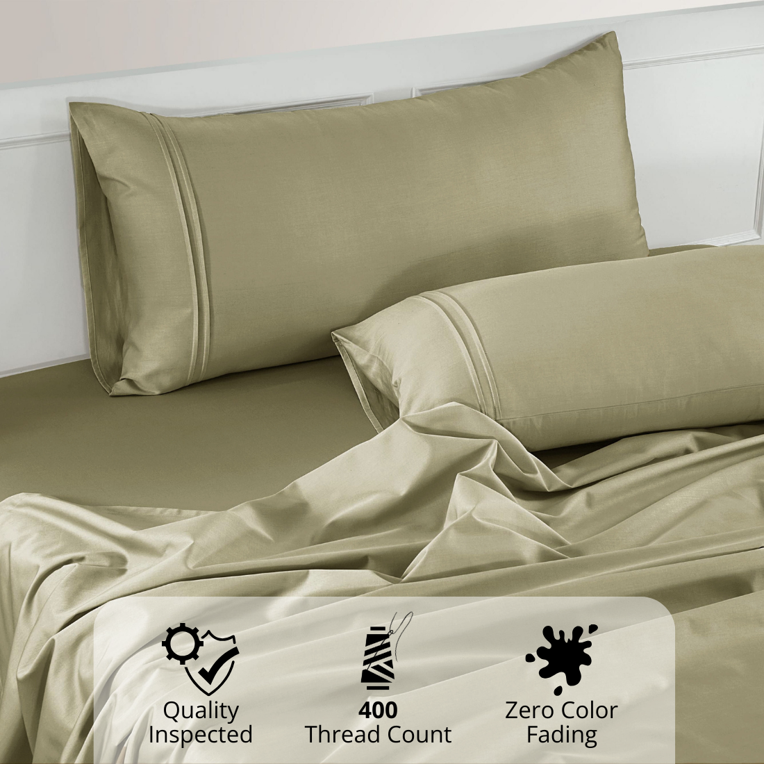 Plain Cotton Satin 400 TC Bedsheet with Pillow Covers - Taupe