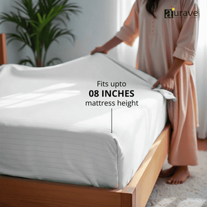 Pinstripe Cotton Satin 400 TC Fitted Bedsheet  Fits upto 08 Inches Mattress height 