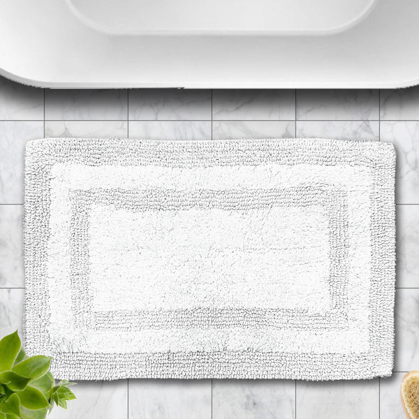AURAVE Luxury Reversible Cotton Bathmat, White