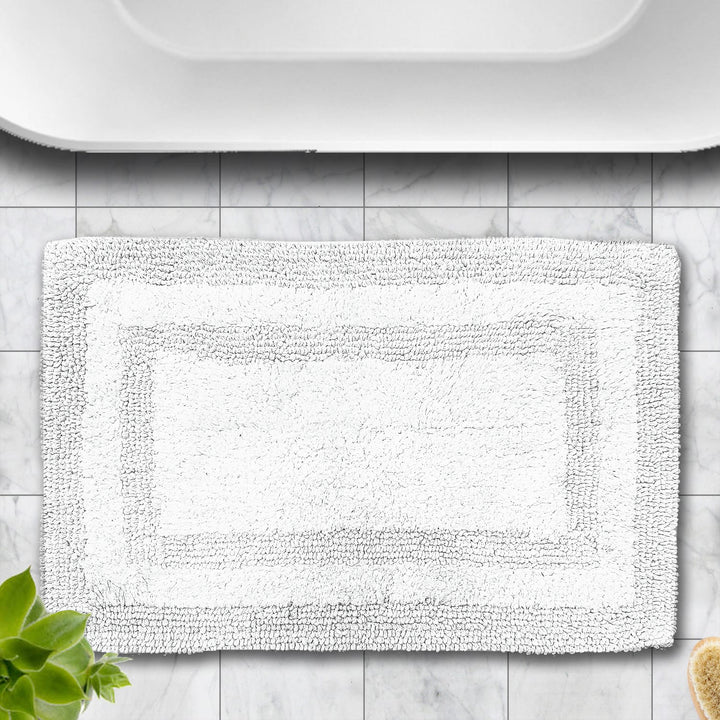 AURAVE Luxury Reversible Cotton Bathmat, White