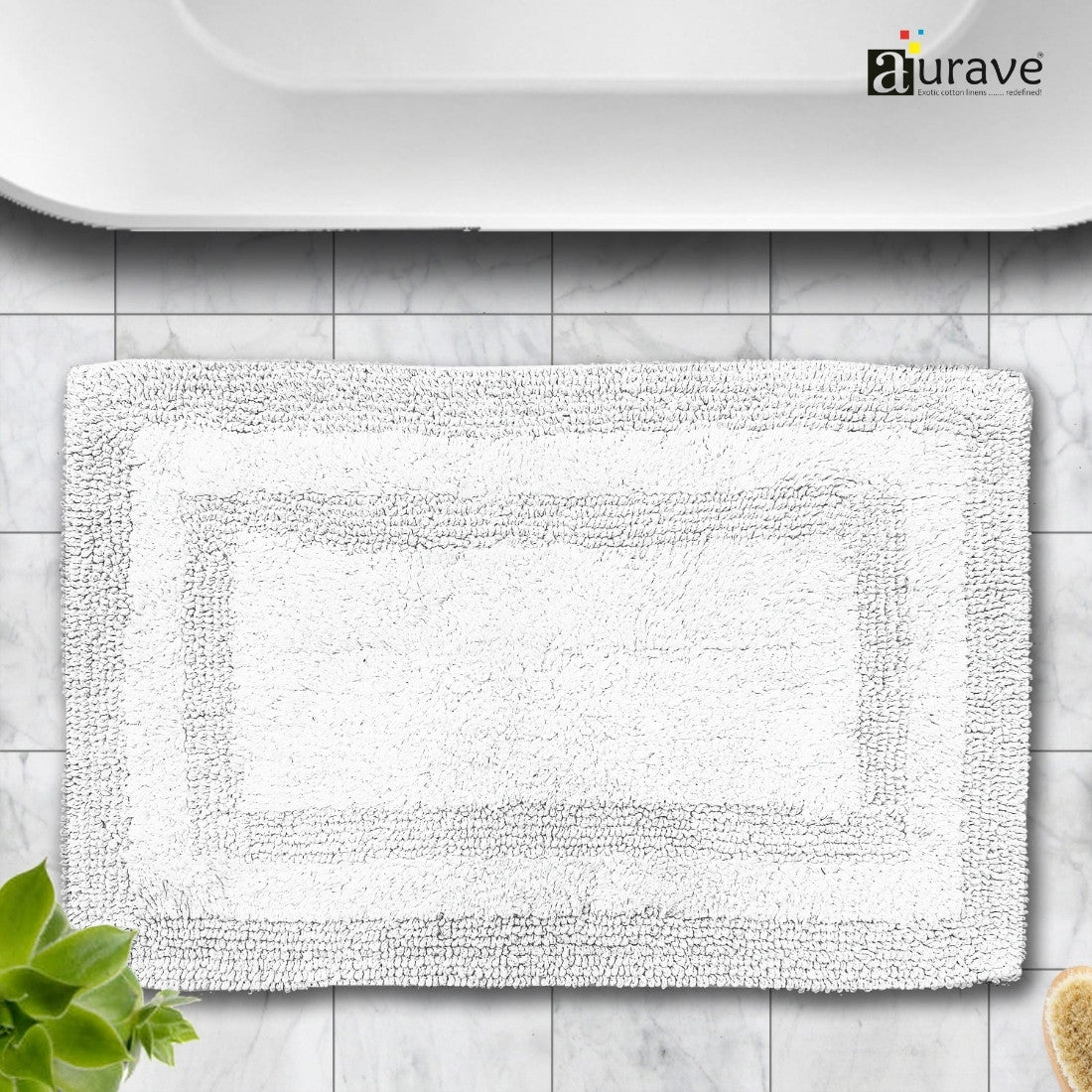 AURAVE Luxury Reversible Cotton Bathmat, White