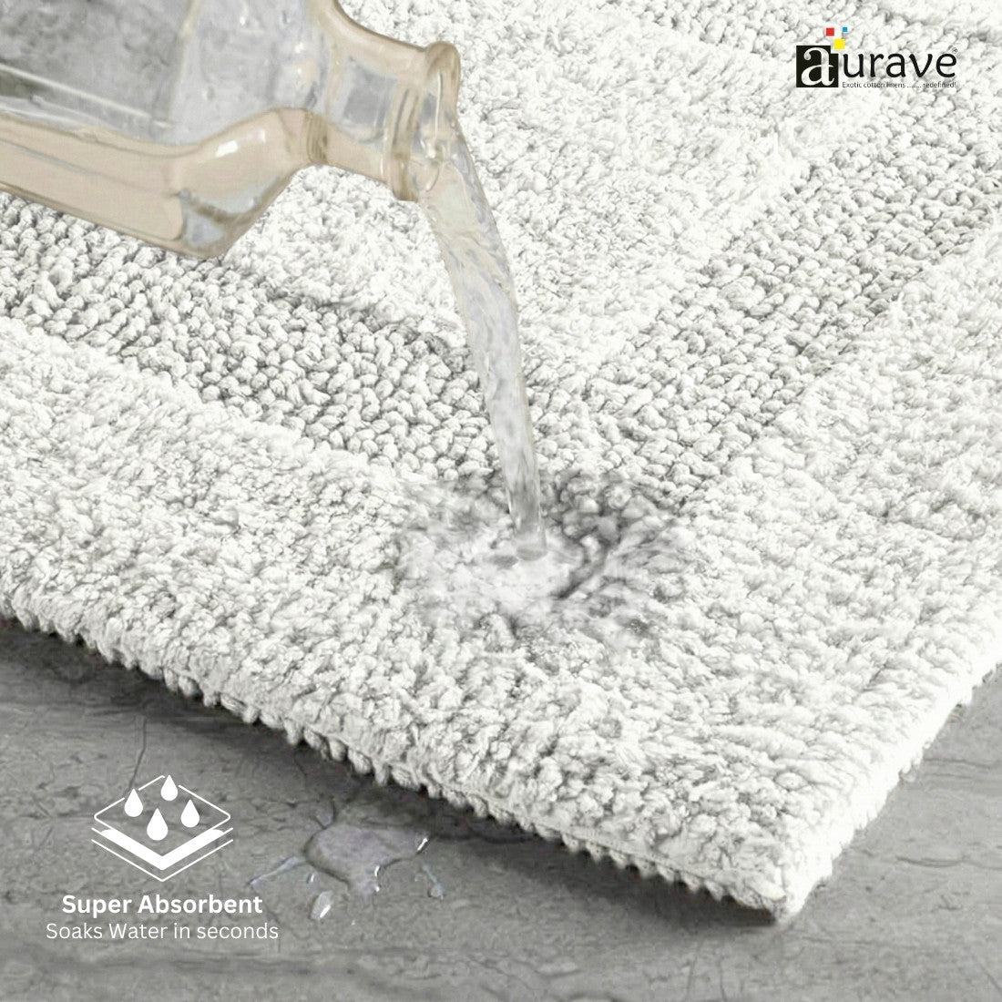 AURAVE Luxury Reversible Cotton Bathmat, White