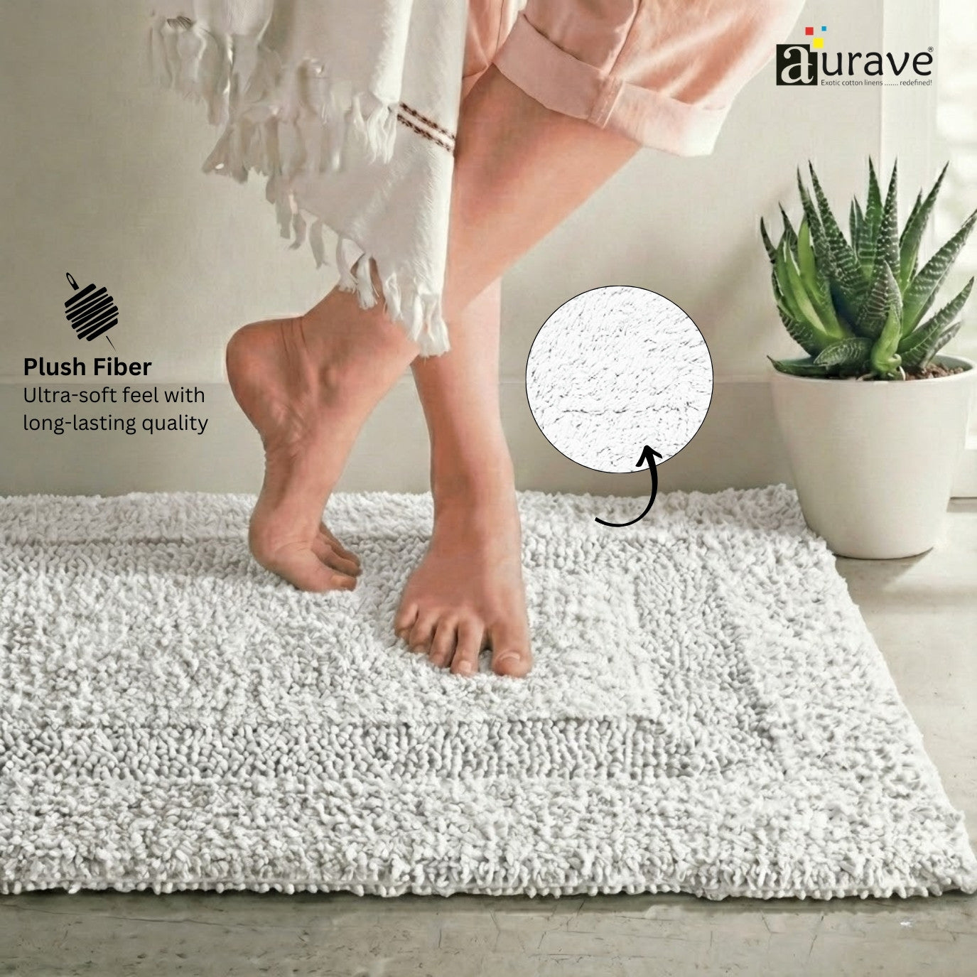 AURAVE Luxury Reversible Cotton Bathmat, White